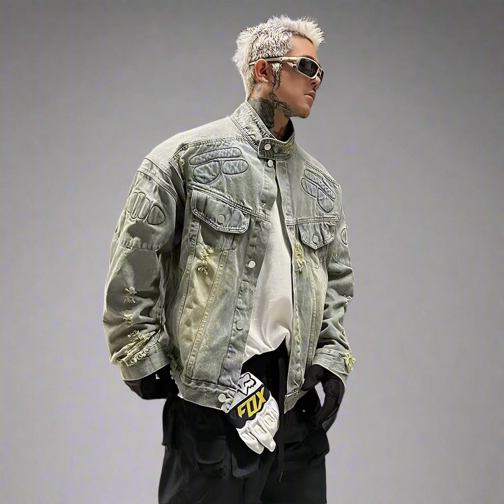 90s Retro Moto Denim Jacket - Amplify