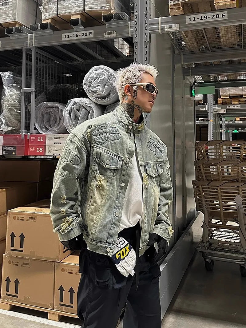 90s Retro Moto Denim Jacket - Amplify