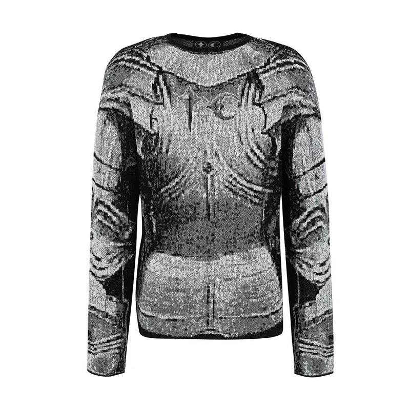 Jacquard Armor Knitted Sweater | Niche Design Knight Headwear Pullover - Amplify