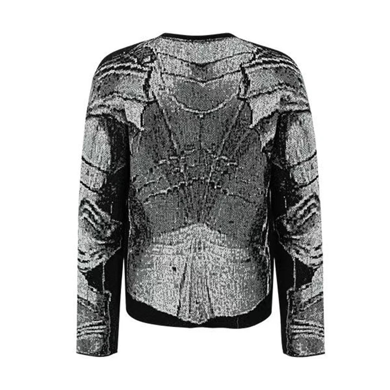Jacquard Armor Knitted Sweater | Niche Design Knight Headwear Pullover - Amplify