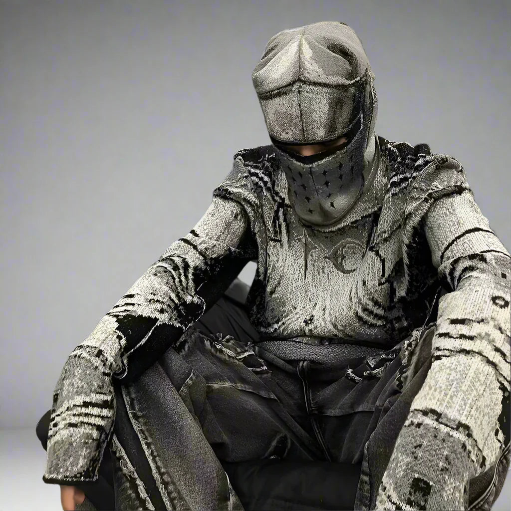 Jacquard Armor Knitted Sweater | Niche Design Knight Headwear Pullover - Amplify
