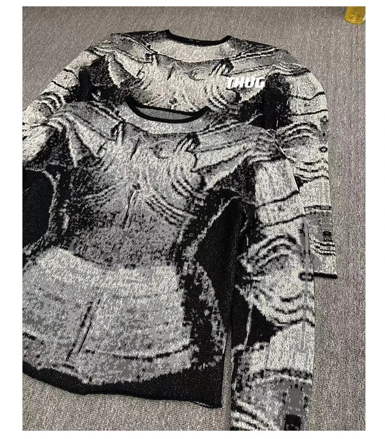 Jacquard Armor Knitted Sweater | Niche Design Knight Headwear Pullover - Amplify