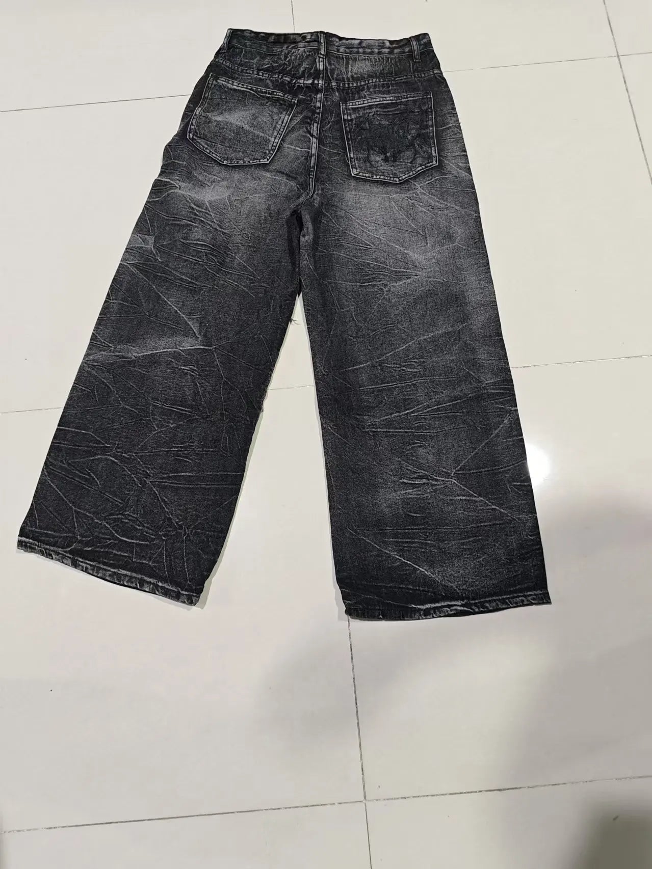 Gothic Retro Oversized Baggy Fit Mopping Pants | Y2K Phantom Jeans | Spider Embroidered Patch - Amplify