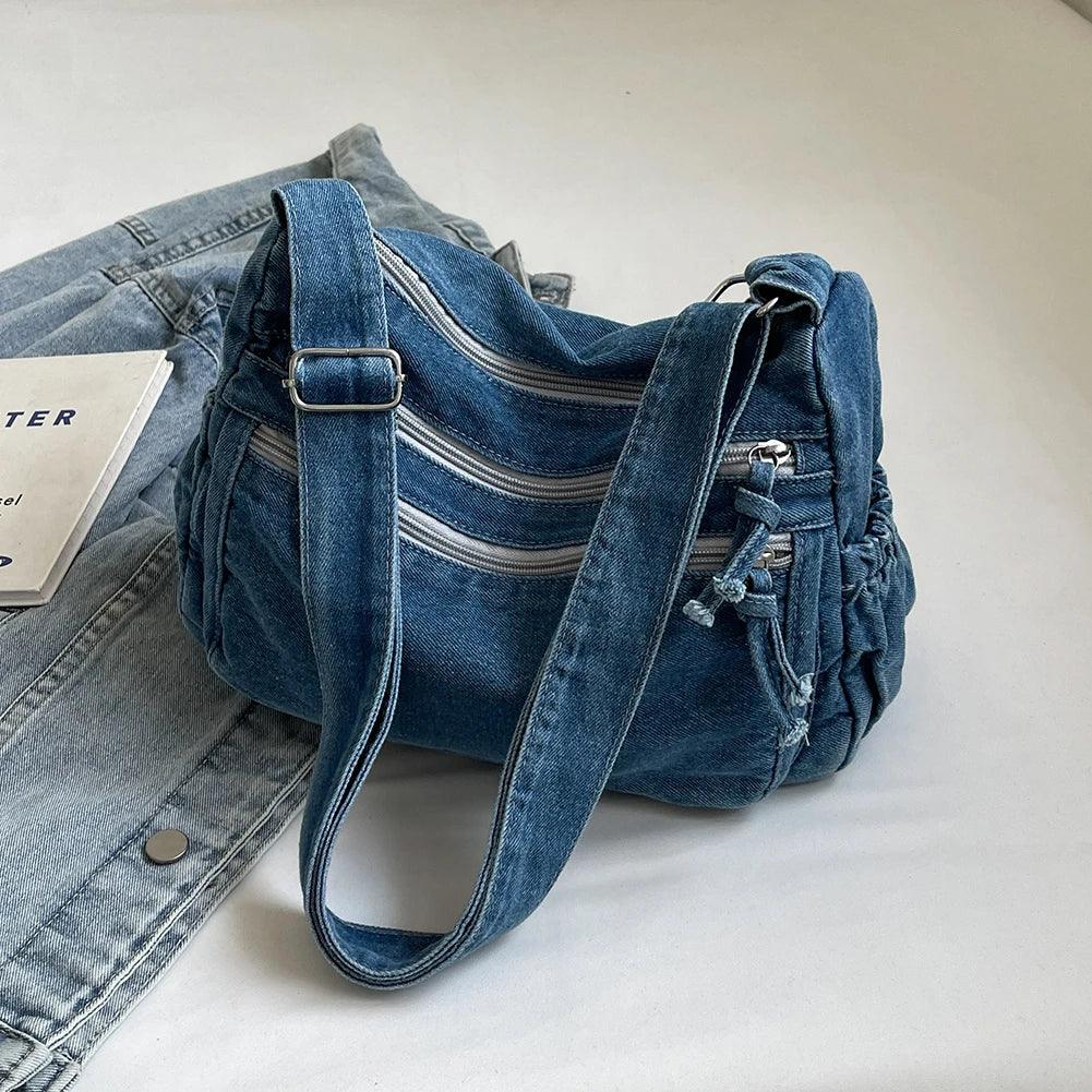 Vintage Casual Satchel Bag | Large Capacity Denim Light Blue United States