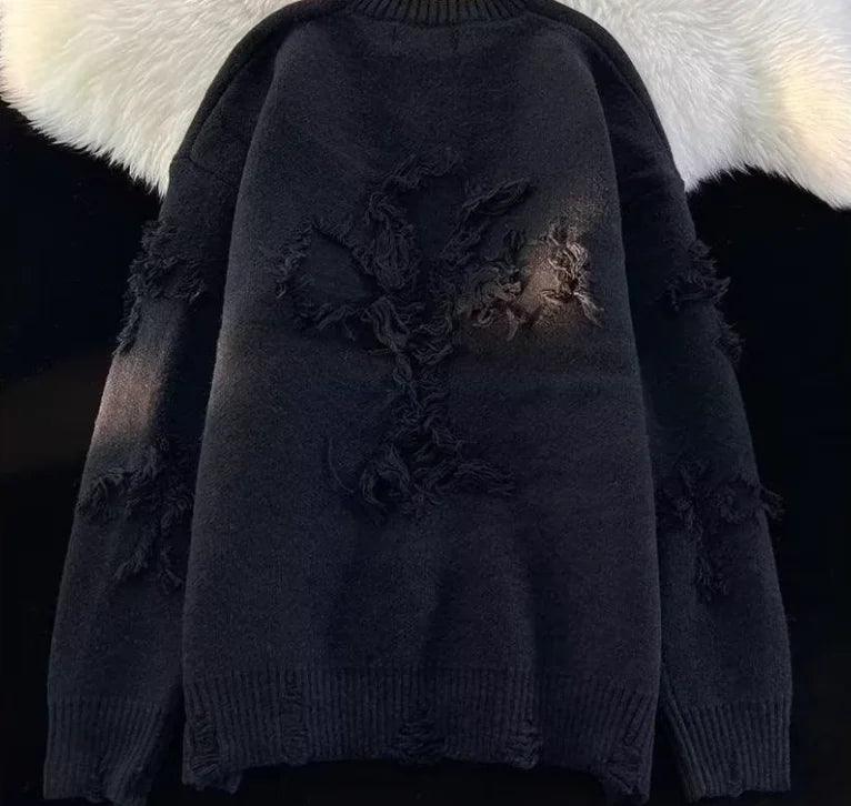 Winter Cross-Ripped Sweater Round Neck Pullover black
