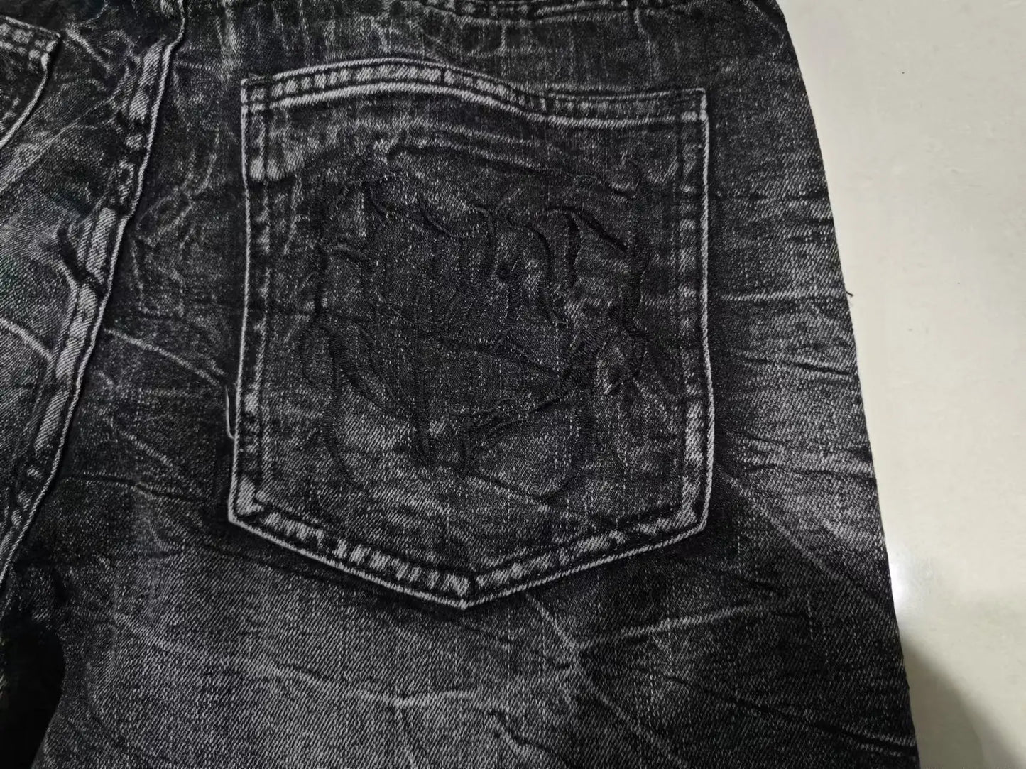 Gothic Retro Oversized Baggy Fit Mopping Pants | Y2K Phantom Jeans | Spider Embroidered Patch - Amplify