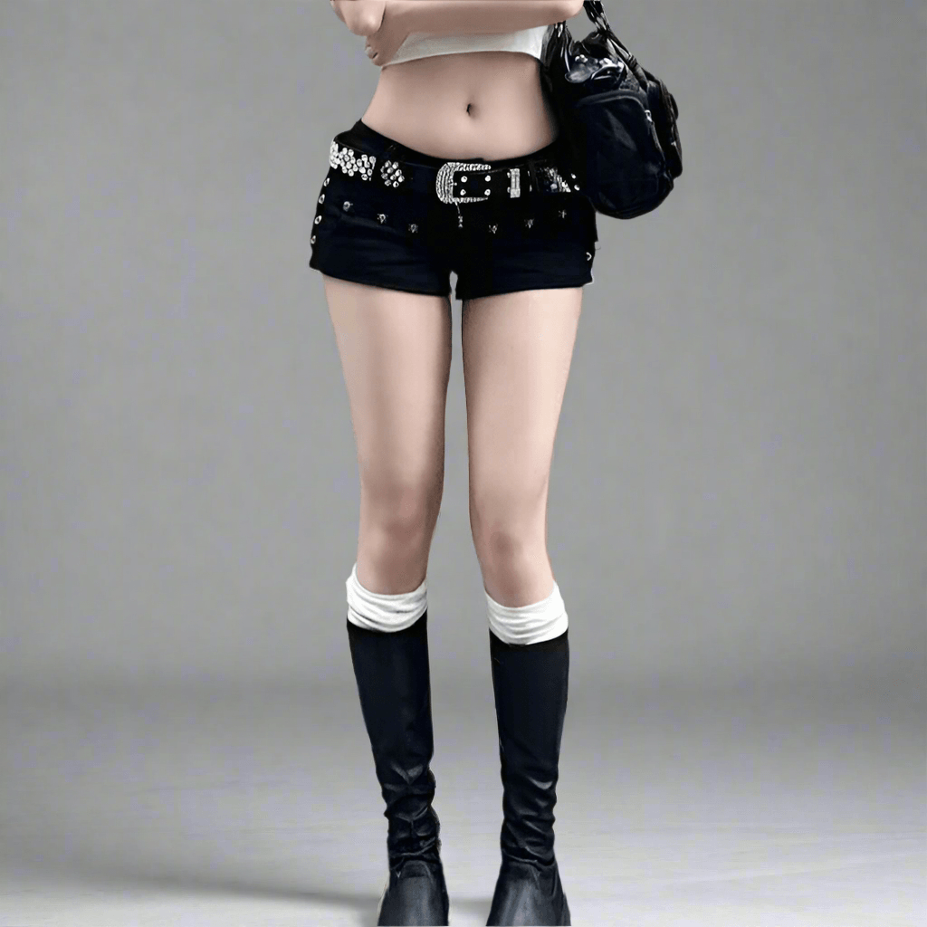 American Style Y2K Black Denim Shorts | Sexy Low Waist Curve