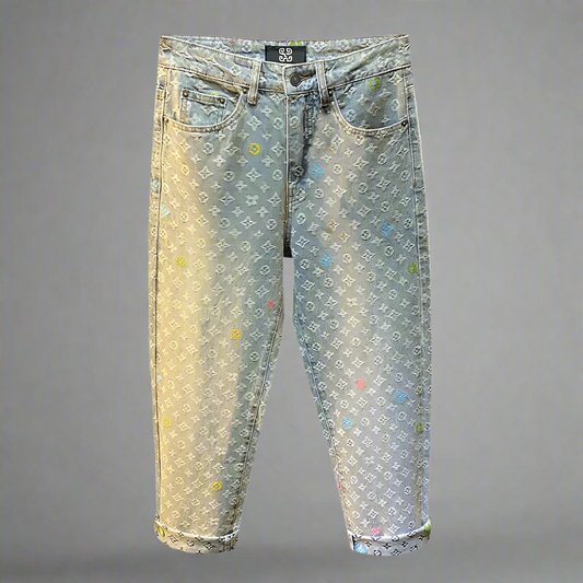 Luxury Designer Retro Jacquard Jeans - Amplify