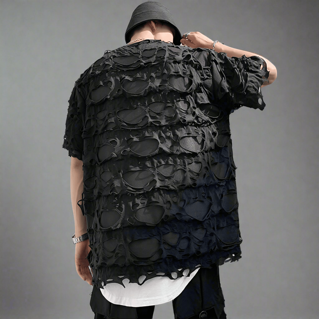 Distressed Holey Streetwear | Ripped Oversized Black Tee