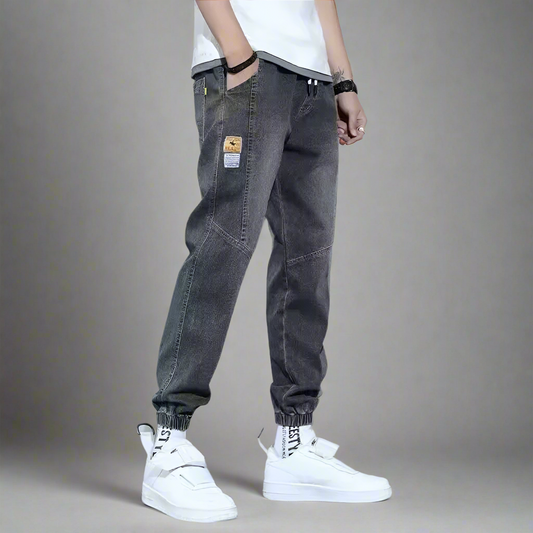 Elastic Tie Up Denim Joggers - Amplify