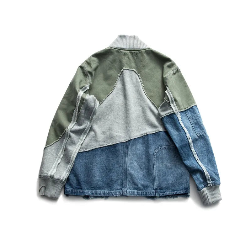 Washed Ripped Denim Patchwork Jacket x Vintage Turtleneck - Amplify