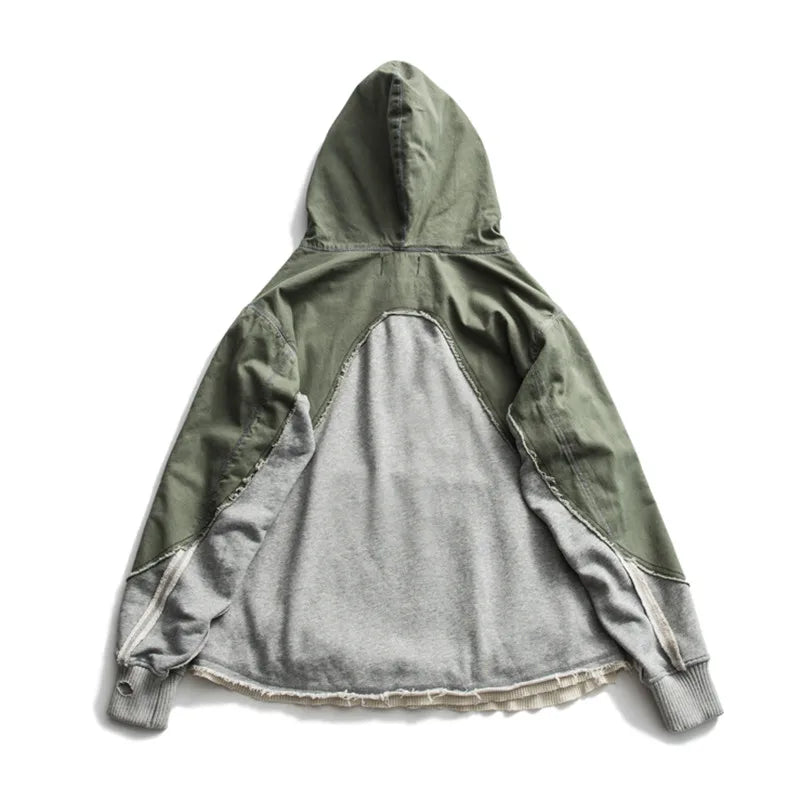 Heavy Army Patchwork Hooded Jacket x Hi Street Streetwear Loose Pullover - Amplify