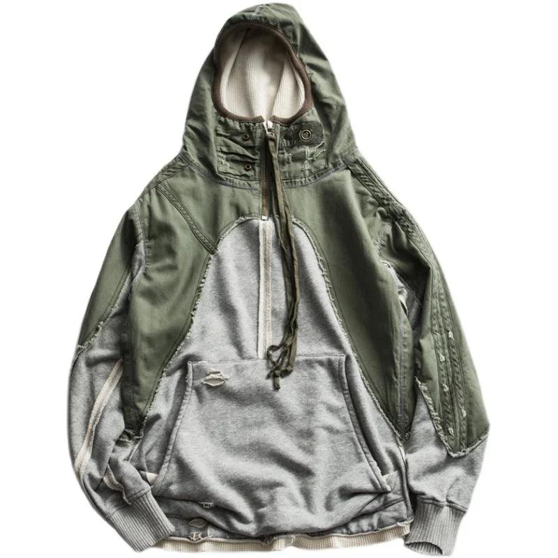 Heavy Army Patchwork Hooded Jacket x Hi Street Streetwear Loose Pullover army