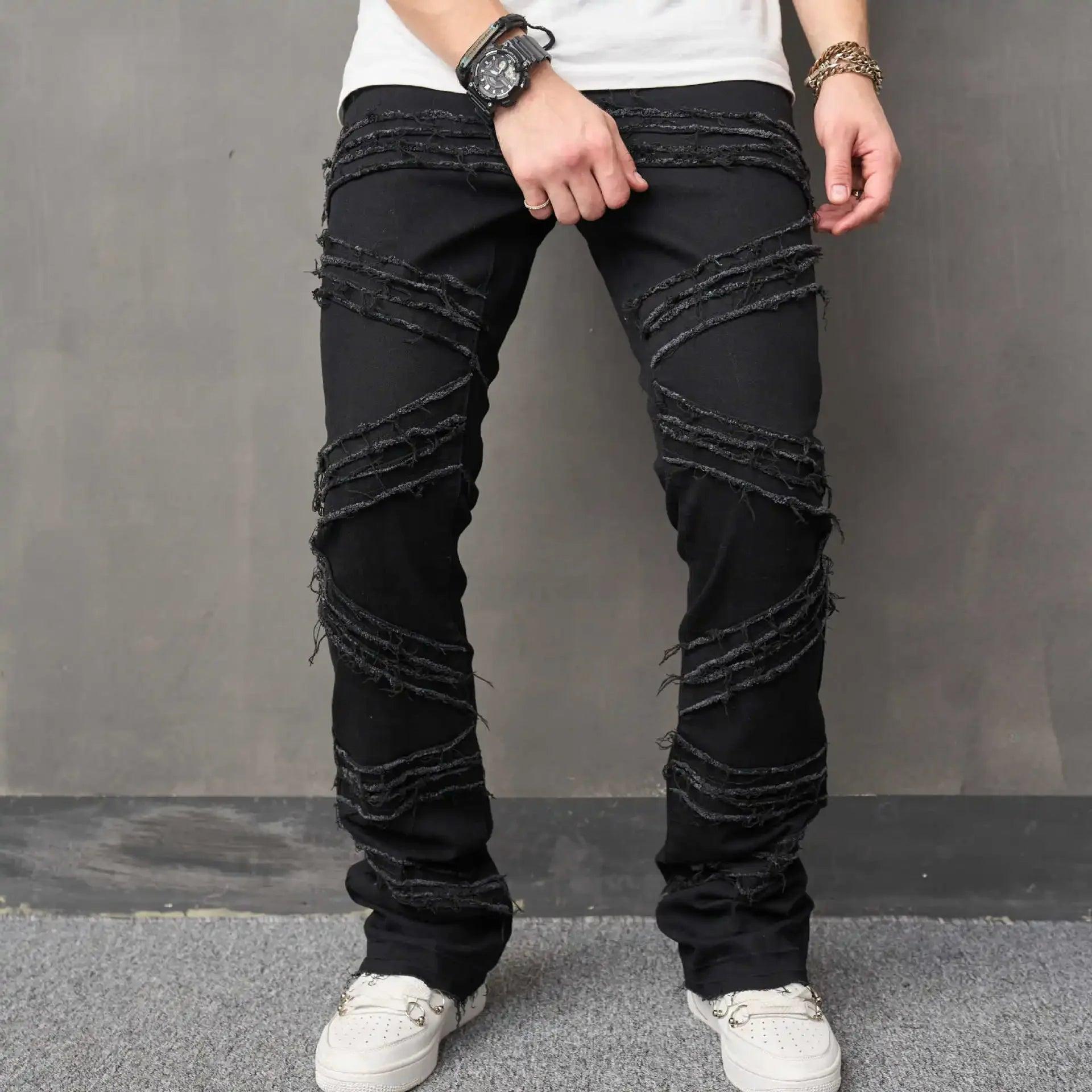 Ripped Stretchy Denim Streetwear Tearing Patchwork 7713