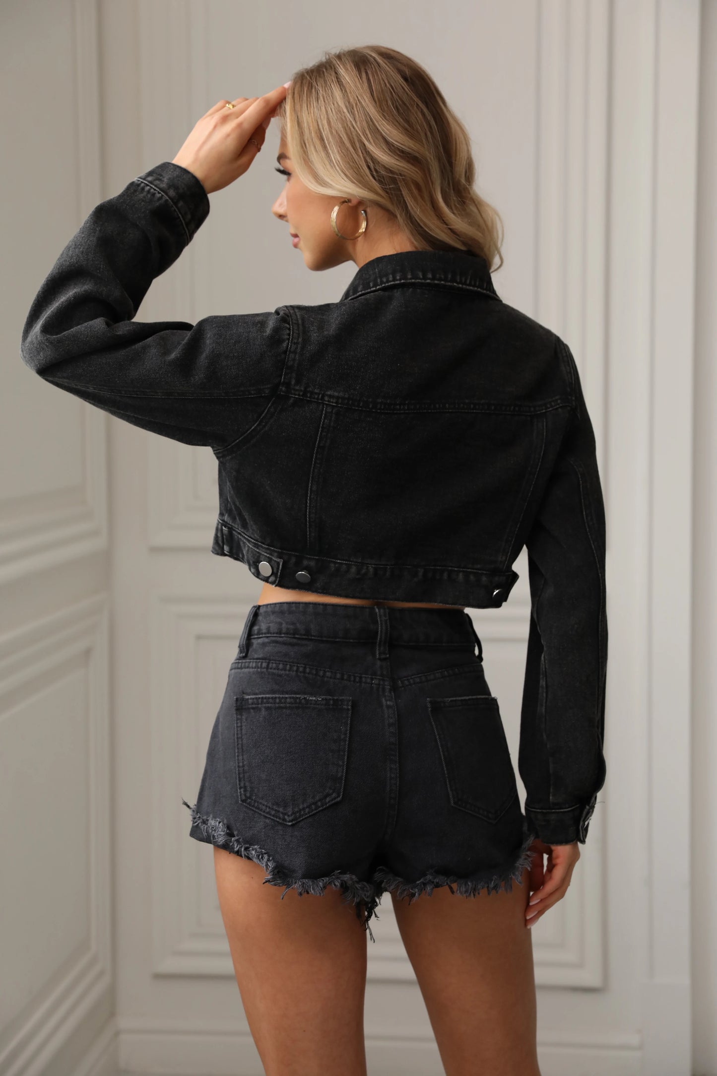 Cute Cropped Jean Jacket Button Up | Ripped, Frayed, Washed Denim Jacket - Amplify