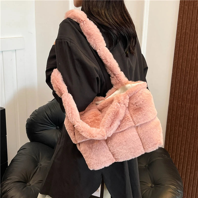 Designer Fuzzy Plush Shoulder Bag - Amplify