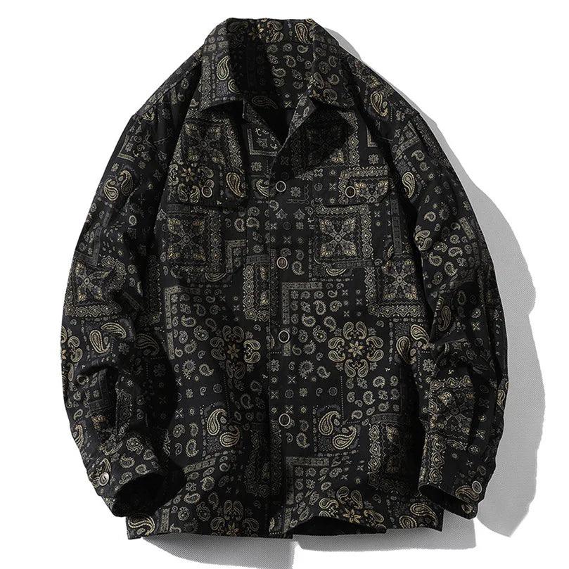 Bandana Paisley Print Button Up Gold