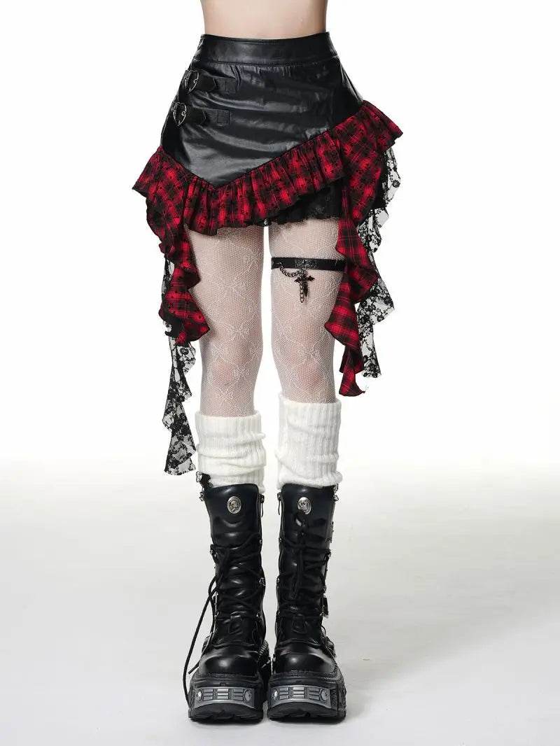 Retro Y2K Gothic Style Leather Splicing Short Skirt