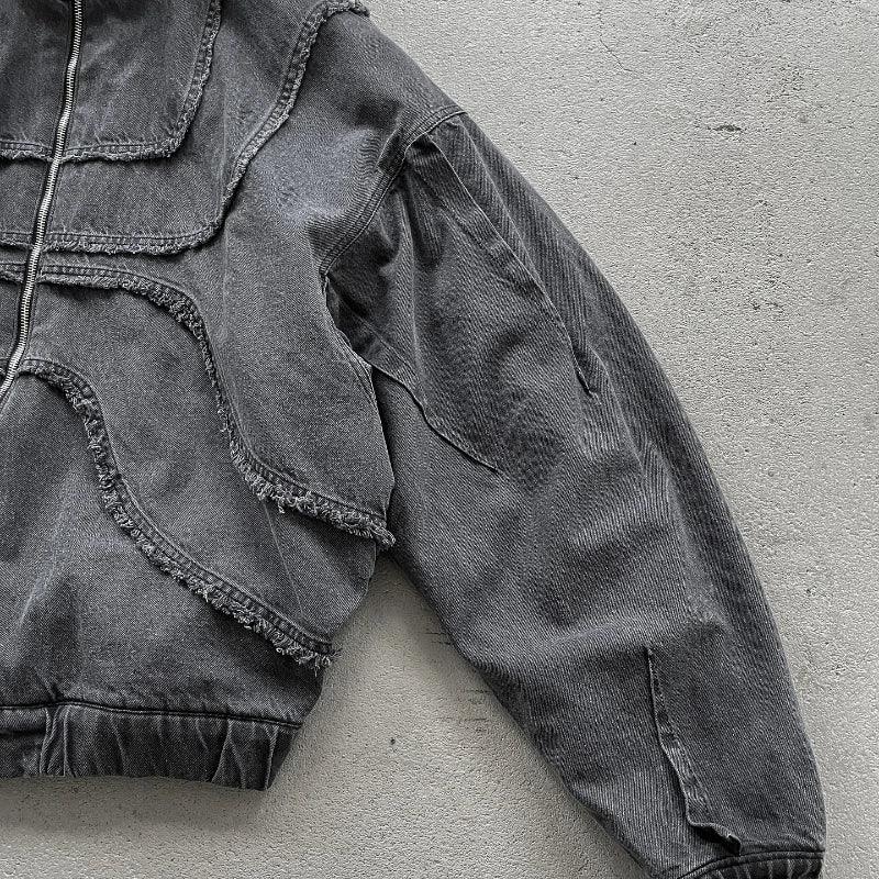 Washed Denim Jacket Y2K American Design Streetwear Gothic High Street Oversized