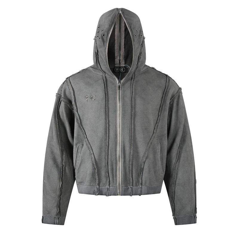 Y2K THUG CLUB VIBE | Wash Wax Dyed Zipper Shark Masked Hoodie 1