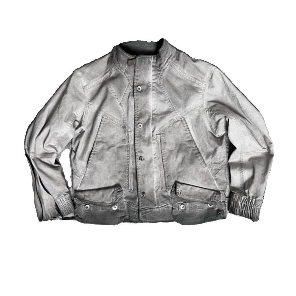 Deconstruct Style Washed Distressed Motorcycle Jacket pic