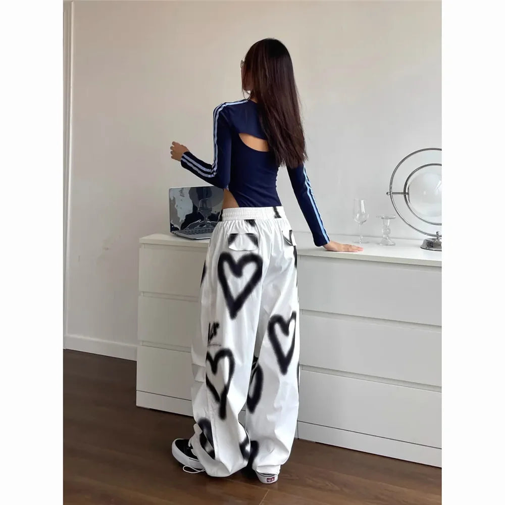 Love Graffiti Elastic High Waist Drawstring Sweatpants