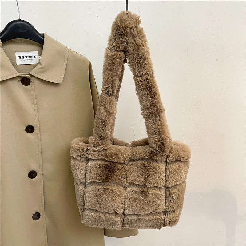 Designer Fuzzy Plush Shoulder Bag - Amplify