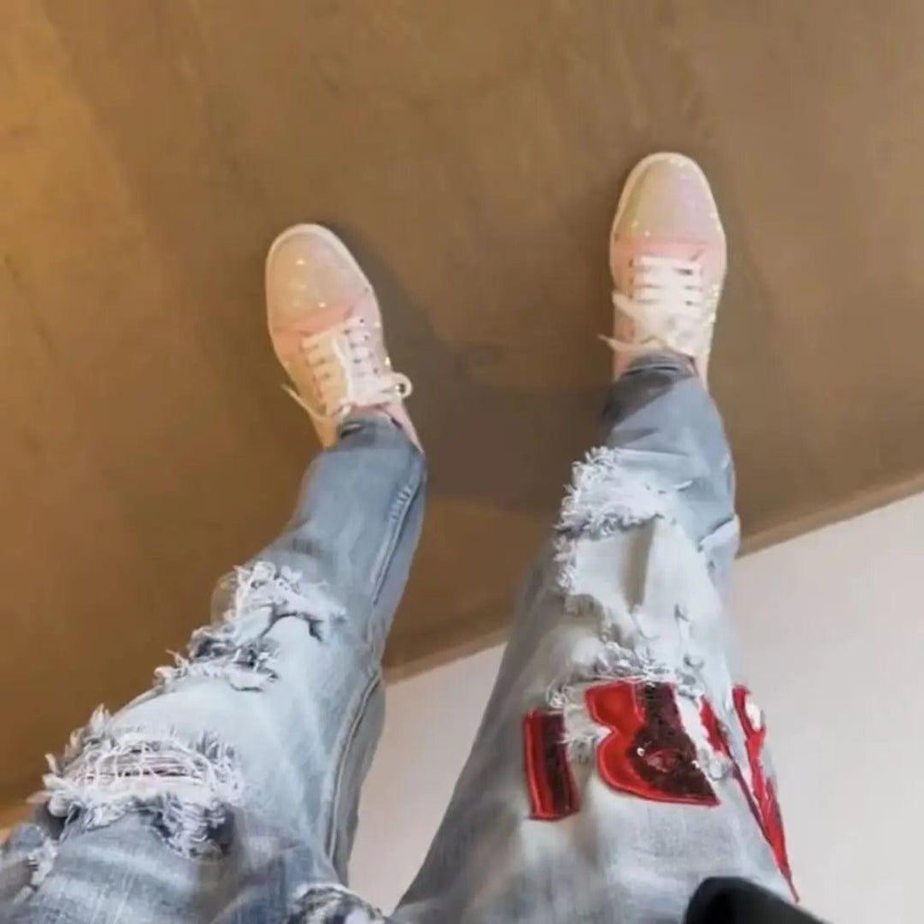 High Street Stretch Embroidery Ripped Streetwear