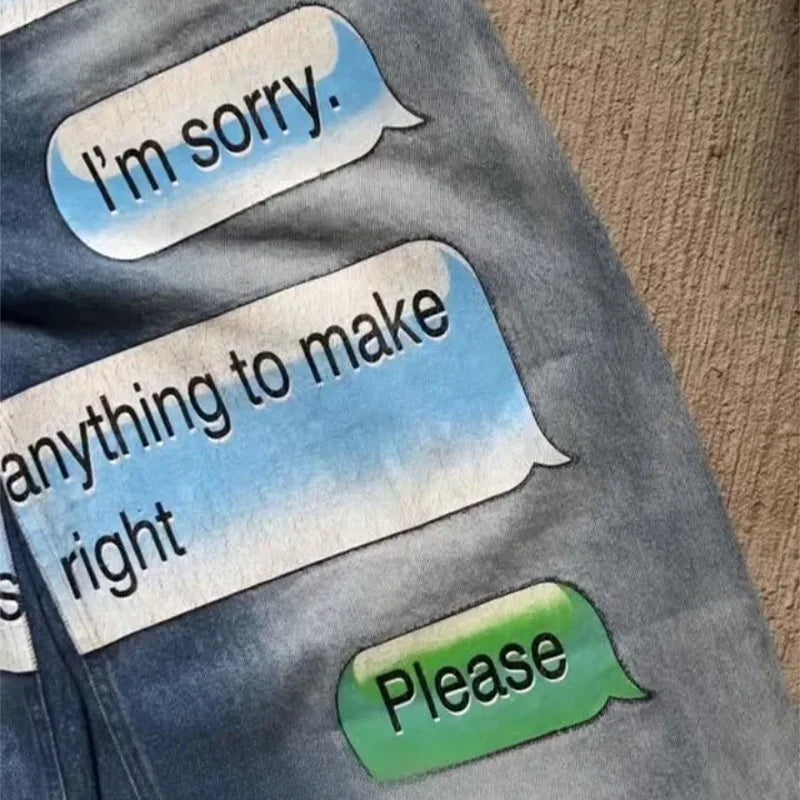 Y2K men Jeans American Pattern letter jeans 2000s vintage Harajuku gothic fashion Hip Hop men women aesthetic Daily Streetwear