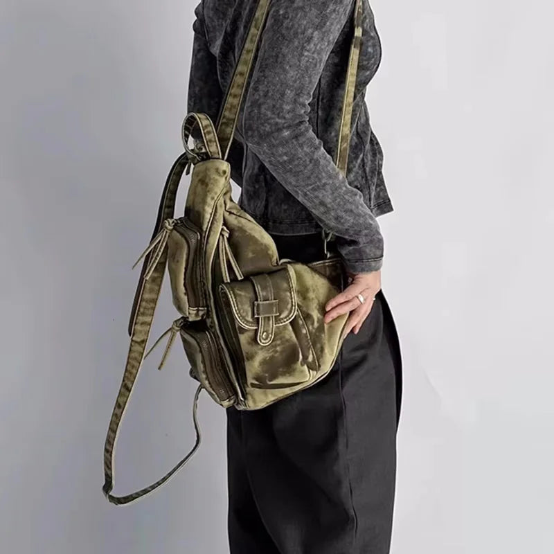 Designer Backpack | Soft Washed Leather Sling, Vintage, Multi-pocket - Amplify