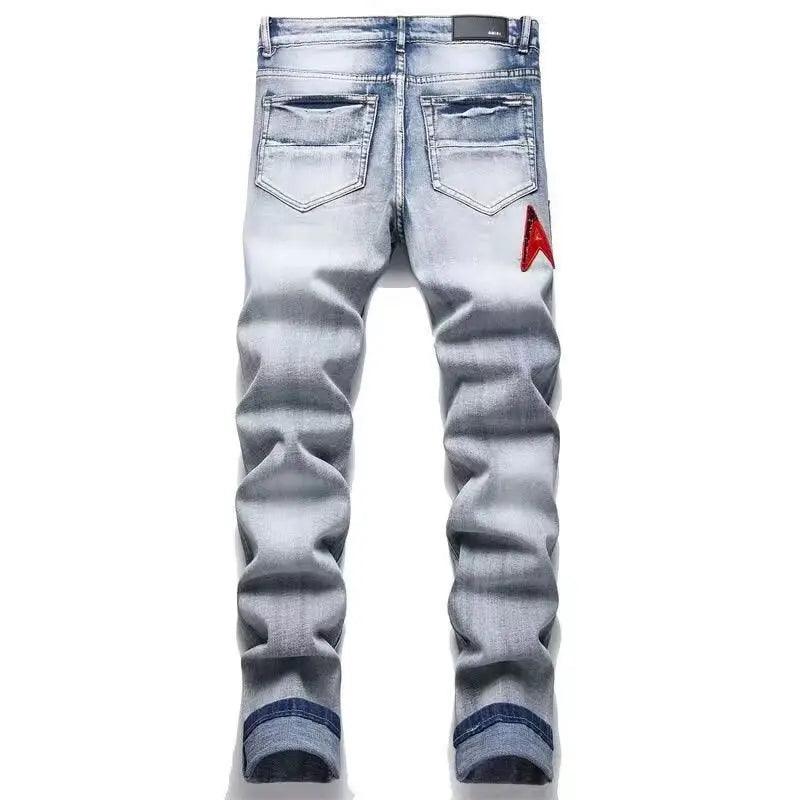 High Street Stretch Embroidery Ripped Streetwear