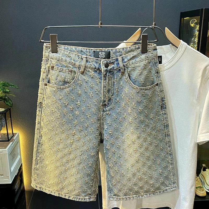 Washed Denim Cross Ripped Shorts light blue