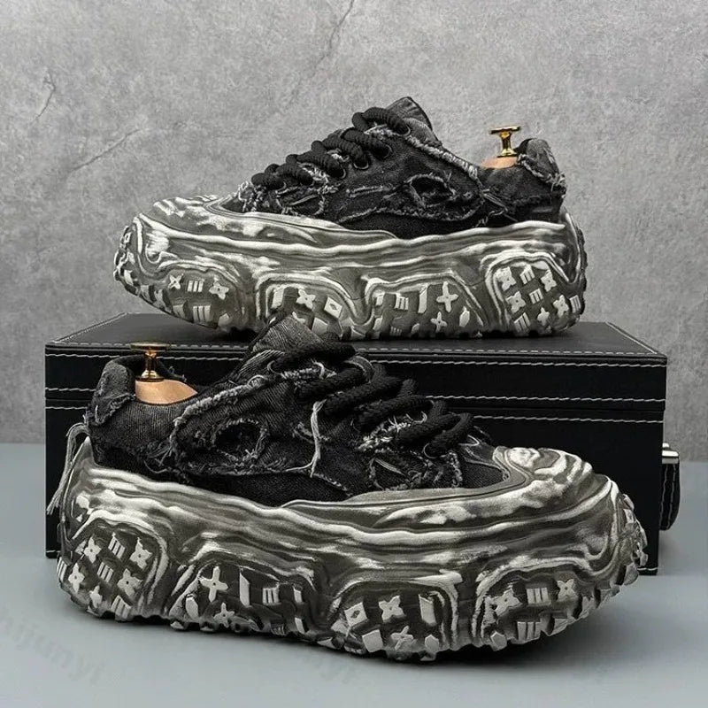 Men Sneakers Casual Shoes Blue Canvas Lace-Up Mens Shoes Fashion Vulcanize Shoes High-quality Walking Sneakers Zapatillas Hombre