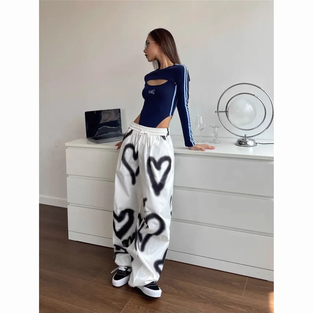 Love Graffiti Elastic High Waist Drawstring Sweatpants