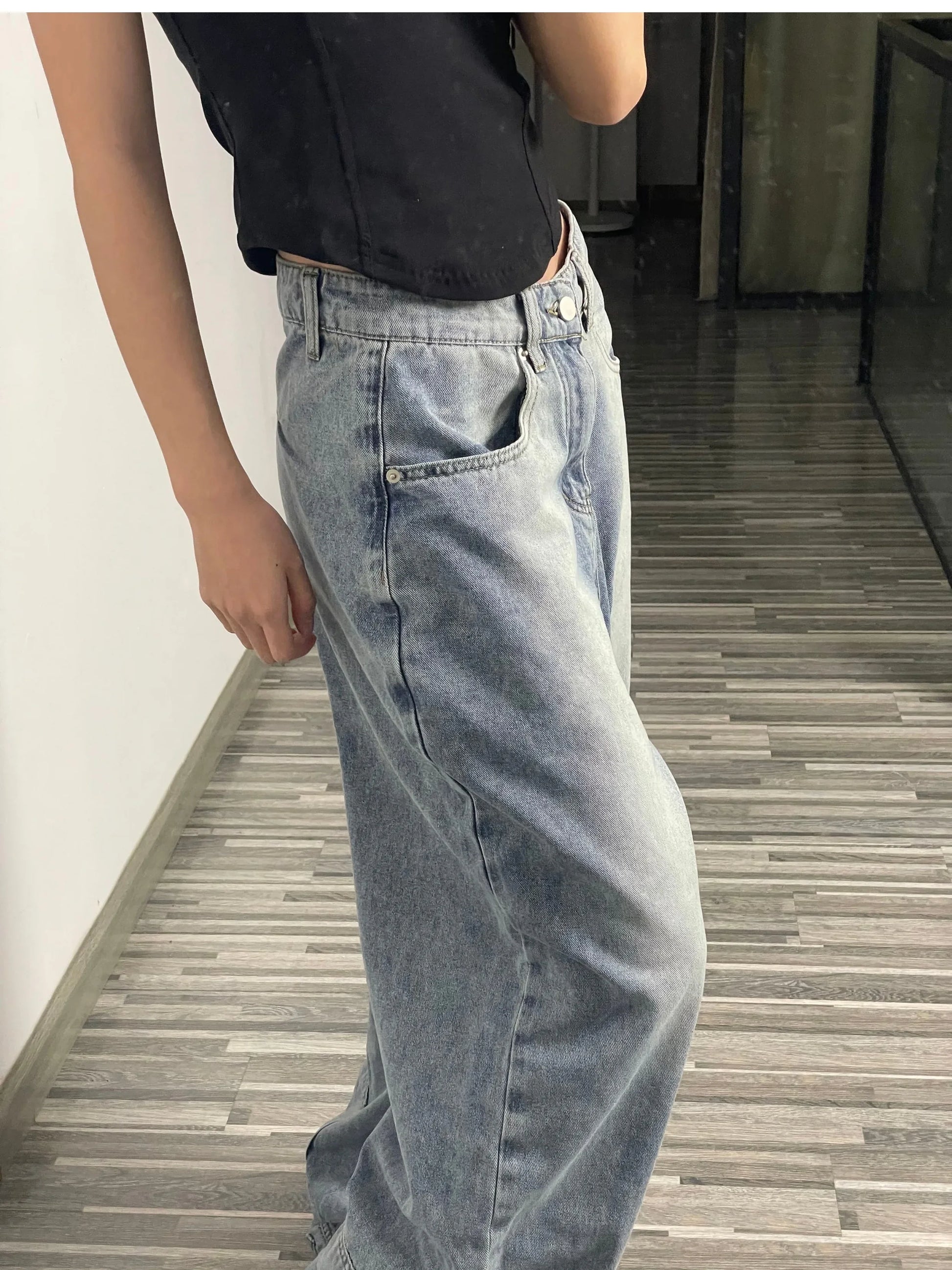 Ins Fashion American Retro Baggy High Waisted Jeans Woman High Street Denim Pants Reversible Trousers Streetwear Loose Jeans