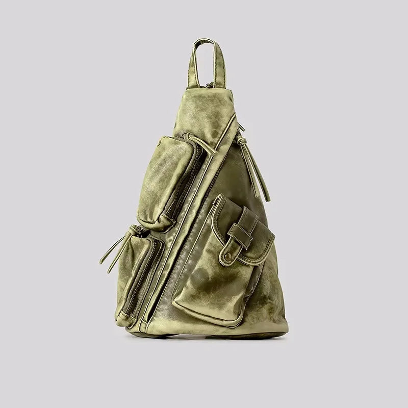 Designer Backpack | Soft Washed Leather Sling, Vintage, Multi-pocket - Amplify