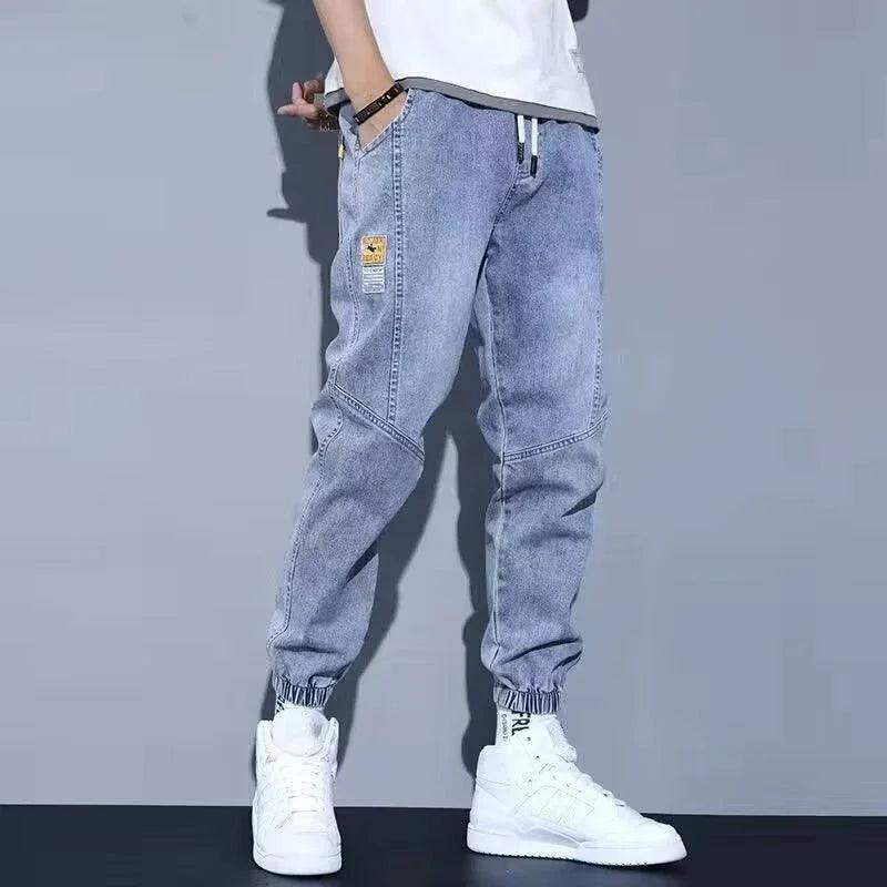 Elastic Tie Up Denim Joggers Blue