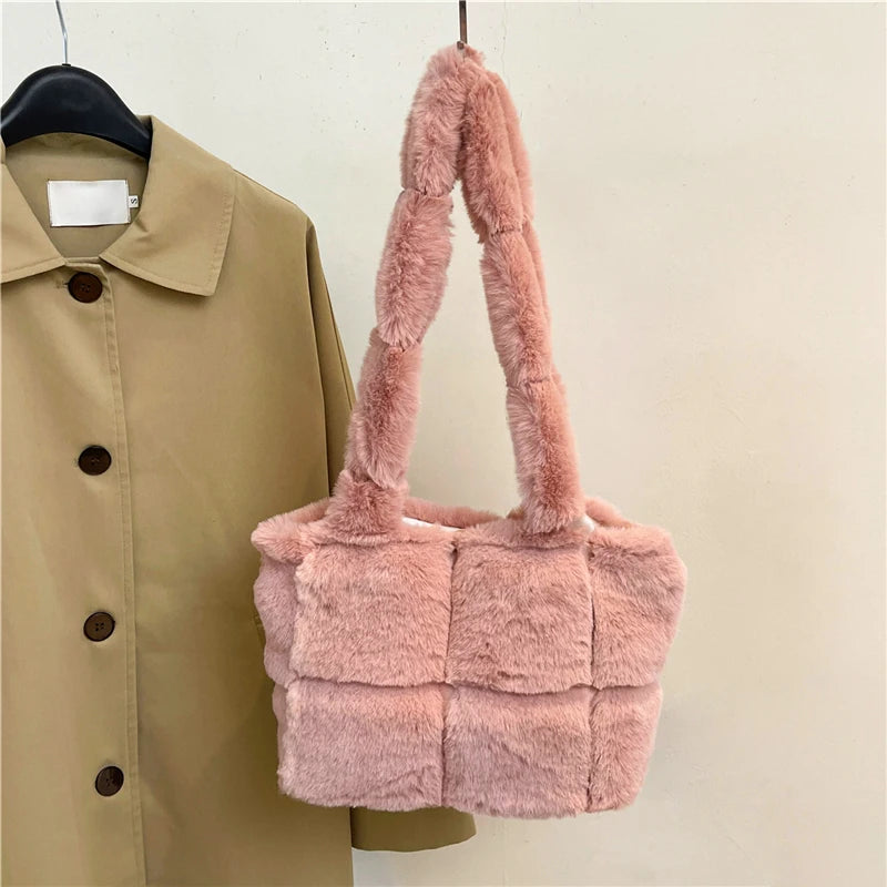 Designer Fuzzy Plush Shoulder Bag - Amplify