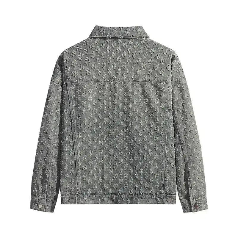 Jacquard Pattern Denim Vintage Jean Coat | Casual Lapel Shirt Wide-Leg Pants BUNDLE