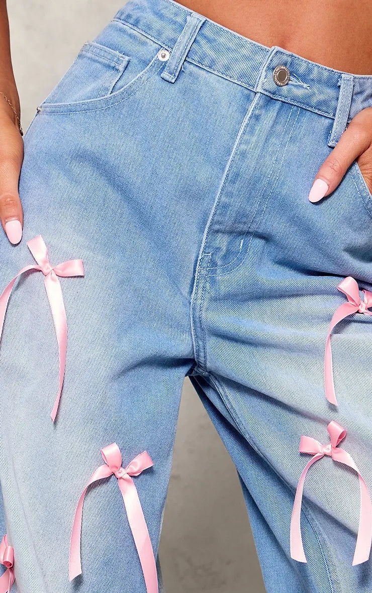 2025 Europa Wide-Leg Bow Jeans