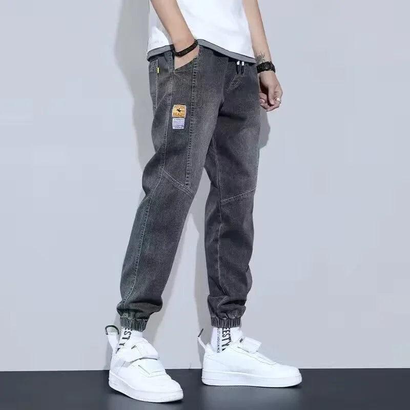 Elastic Tie Up Denim Joggers GRAY