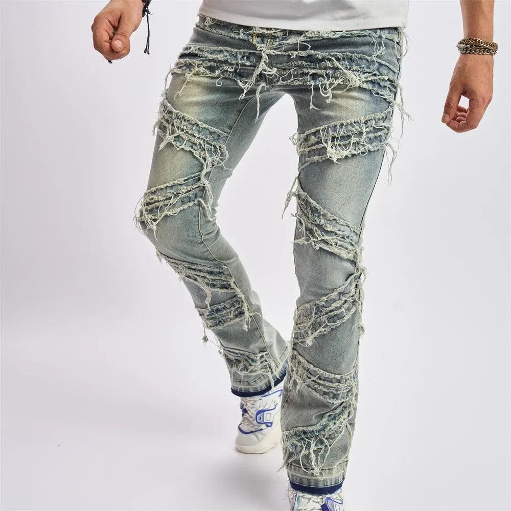 Ripped Stretchy Denim Streetwear Tearing Patchwork