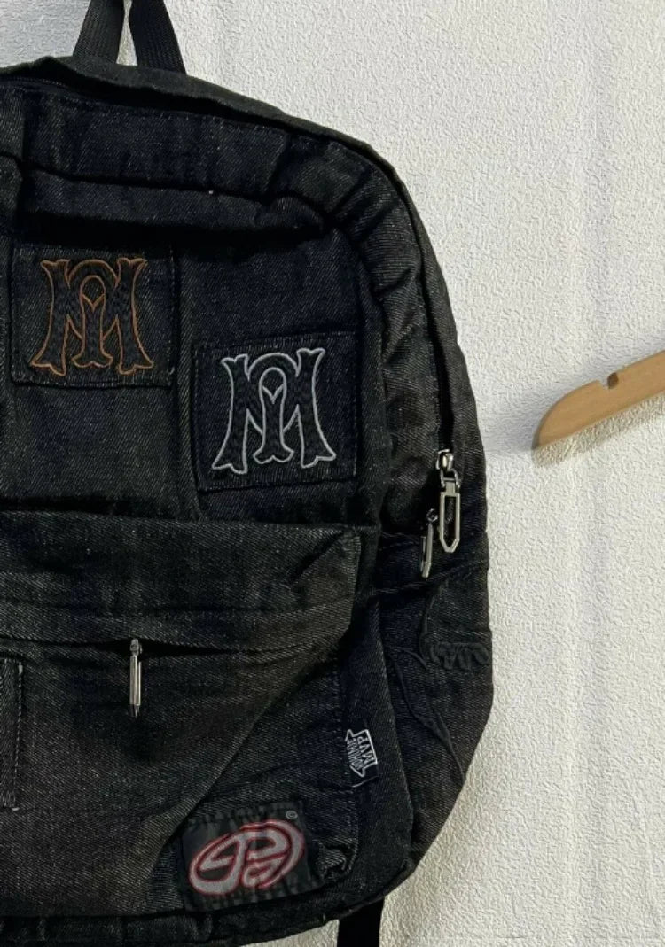 Y2k Aesthetic | All Match Letter Embroidery Backpack Patchwork Vintage Gothic - Amplify