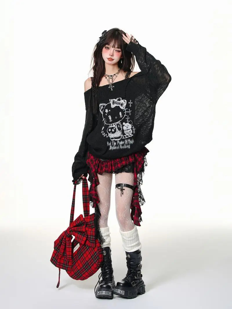 Retro Y2K Gothic Style Leather Splicing Short Skirt