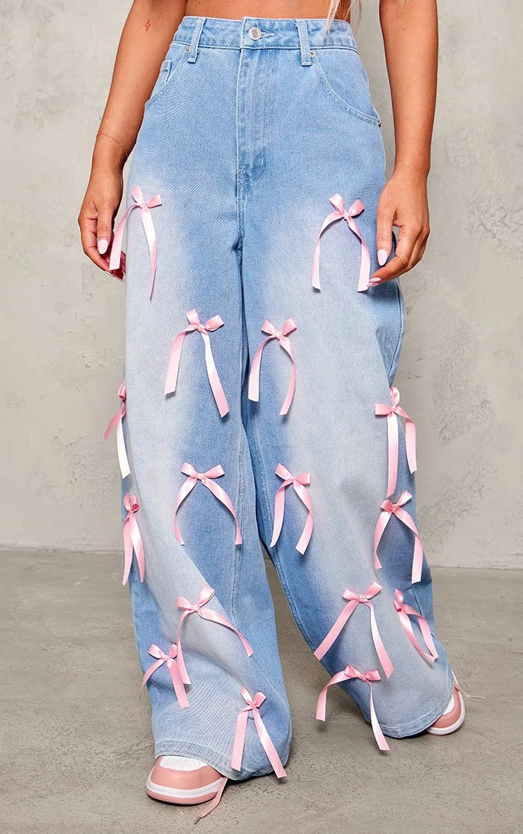 2025 Europa Wide-Leg Bow Jeans
