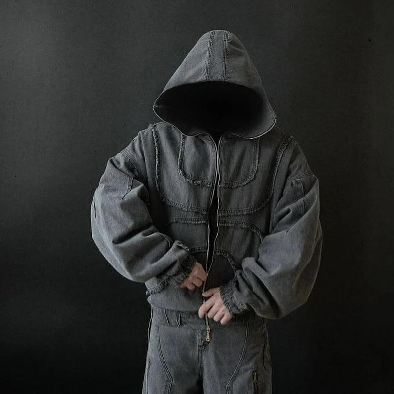 Washed Denim Jacket Y2K American Design Streetwear Gothic High Street Oversized