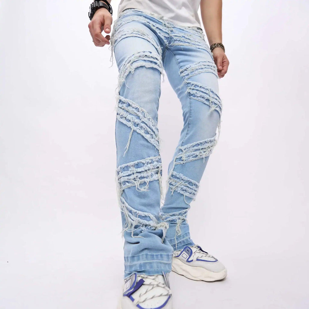 Ripped Stretchy Denim Streetwear Tearing Patchwork 7714