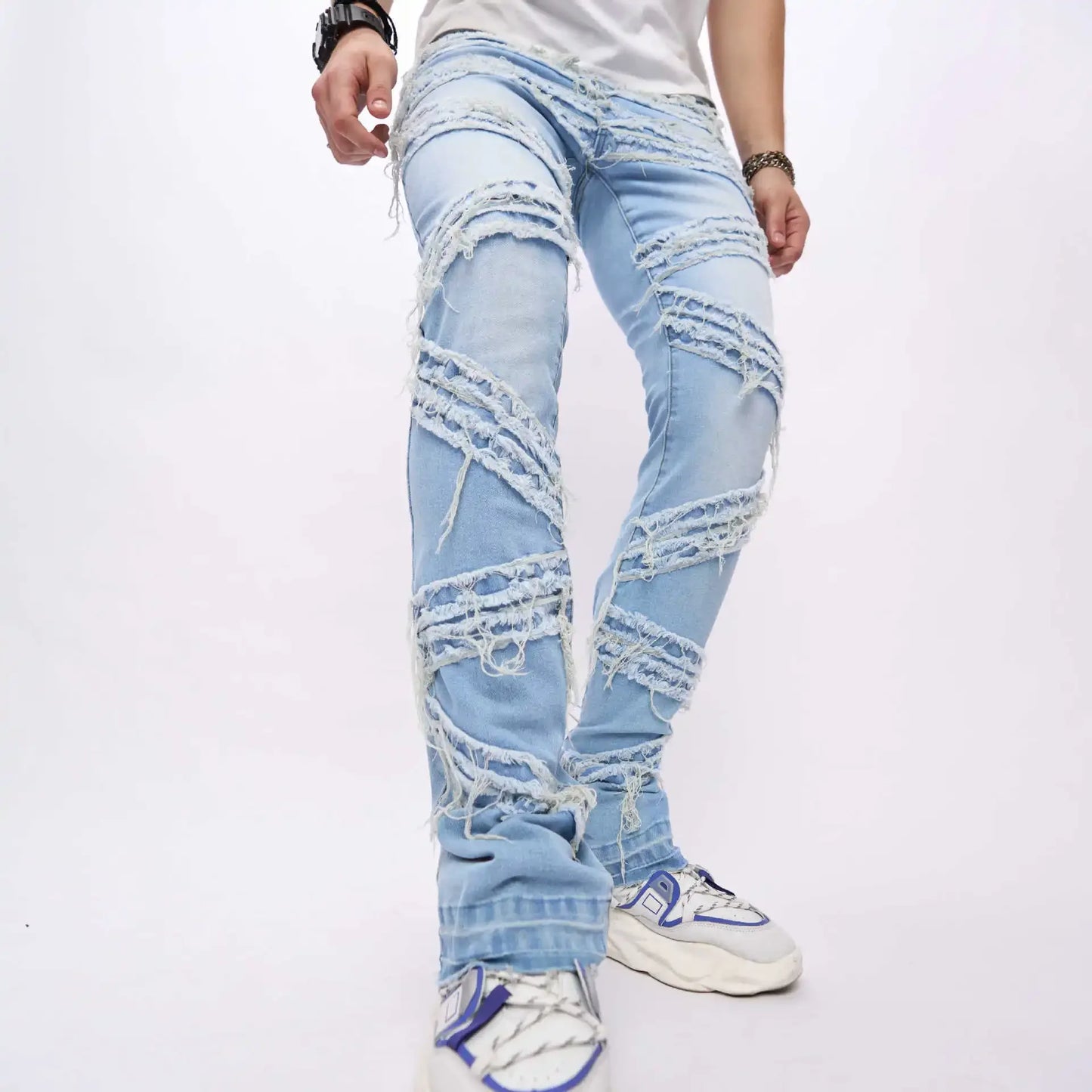 Ripped Stretchy Denim Streetwear Tearing Patchwork - Amplify