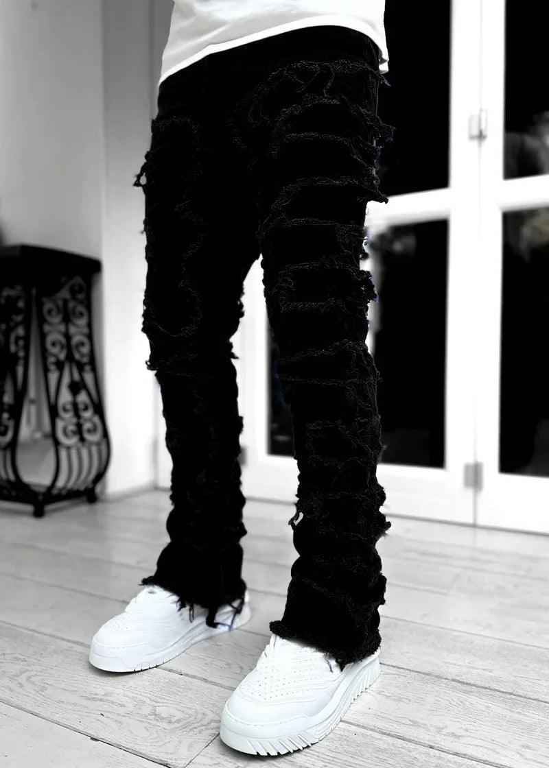 Ripped Slim Fit Destroyed Straight Denim Vanta Black