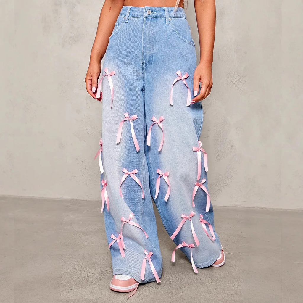 2025 Europa Wide-Leg Bow Jeans